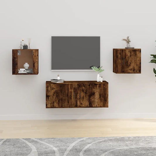 vidaXL 2 Piece Wall-mounted TV Cabinet Set Smoked Oak 40x34,5x40 cm