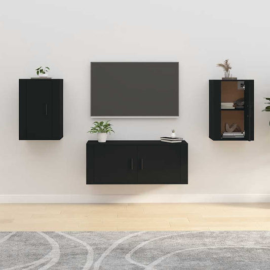 vidaXL 2 Piece Wall-mounted TV Cabinet Set Black 40x34,5x60 cm