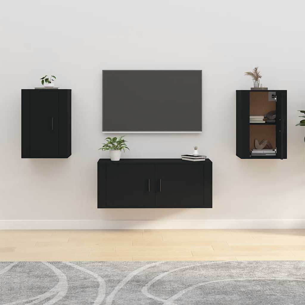 vidaXL 2 Piece Wall-mounted TV Cabinet Set Black 40x34,5x60 cm