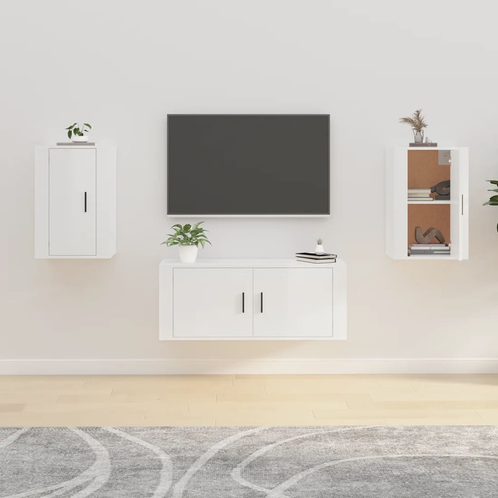 vidaXL 2 Piece Wall-mounted TV Cabinet Set High Gloss White 40x34,5x60 cm