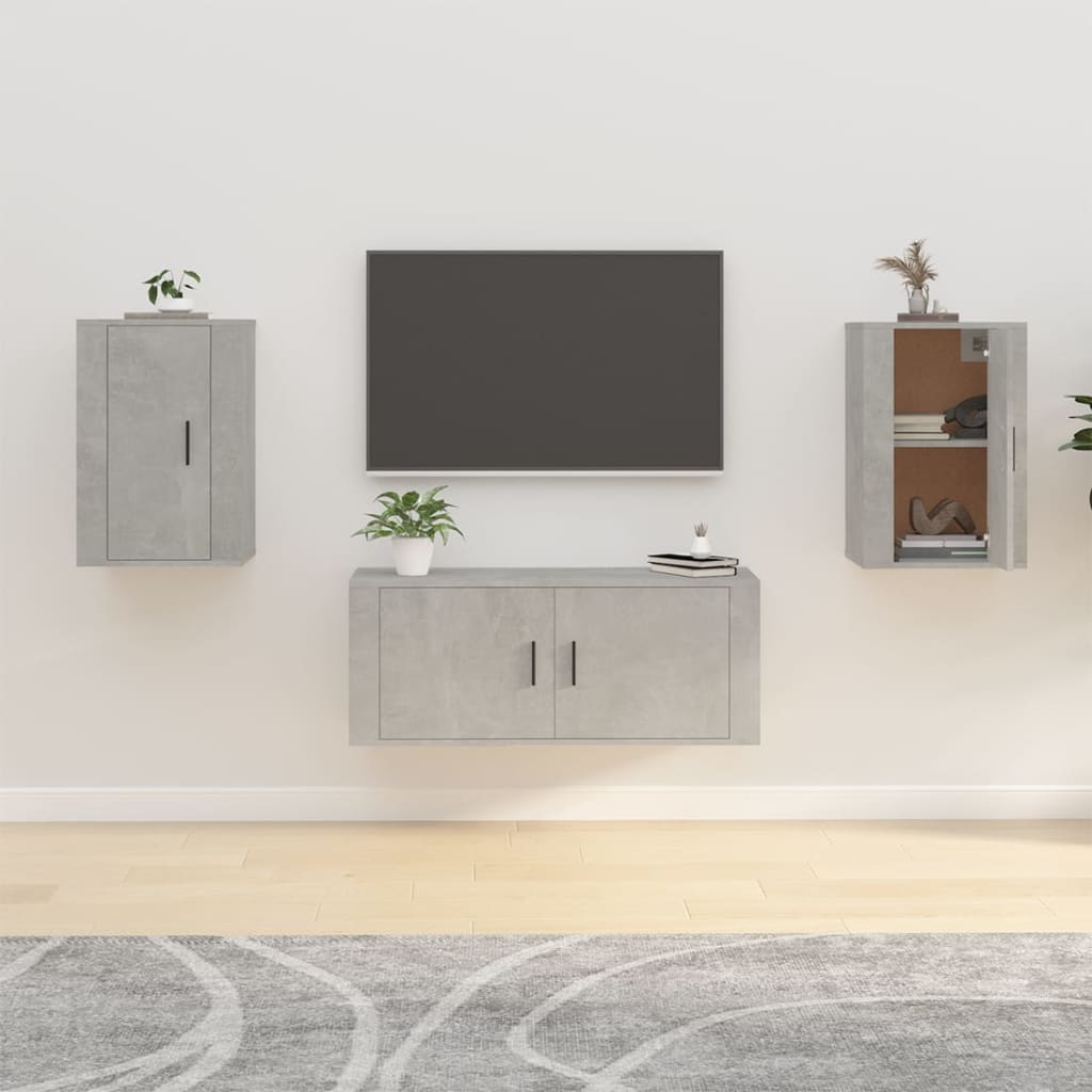 vidaXL 2 Piece Wall-mounted TV Cabinet Set Concrete Grey 40x34,5x60 cm