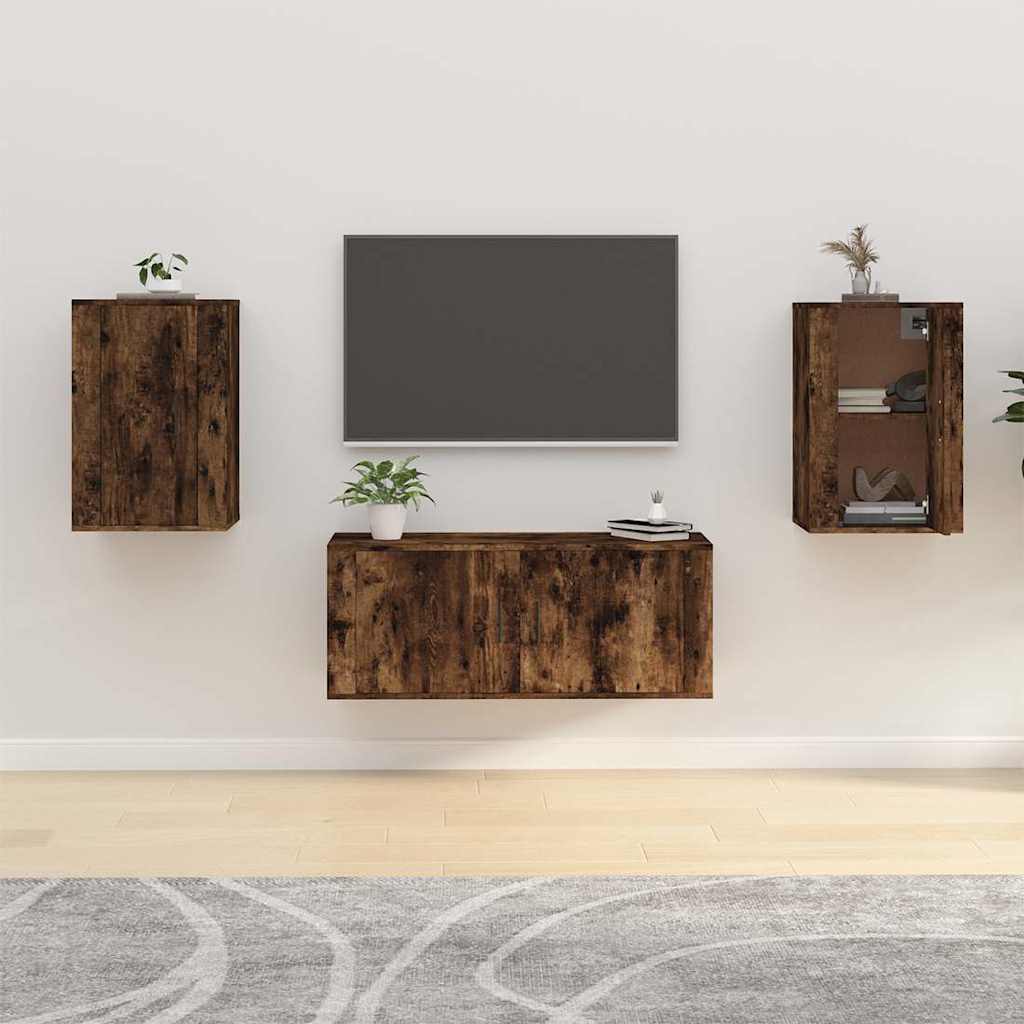 vidaXL 2 Piece Wall-mounted TV Cabinet Set Smoked Oak 40x34,5x60 cm