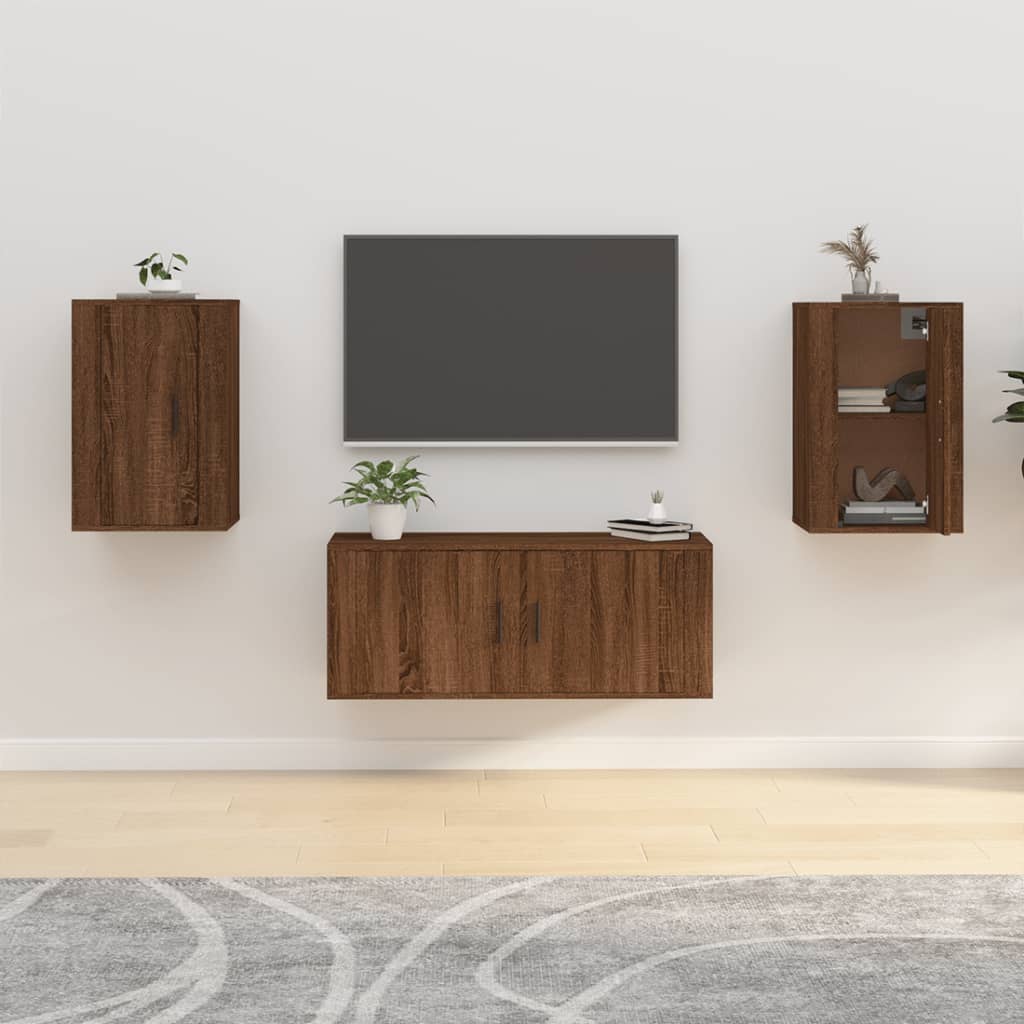 vidaXL 2 Piece Wall-mounted TV Cabinet Set Brown Oak 40x34,5x60 cm