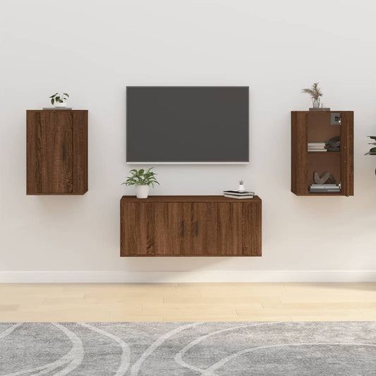 vidaXL 2 Piece Wall-mounted TV Cabinet Set Brown Oak 40x34,5x60 cm
