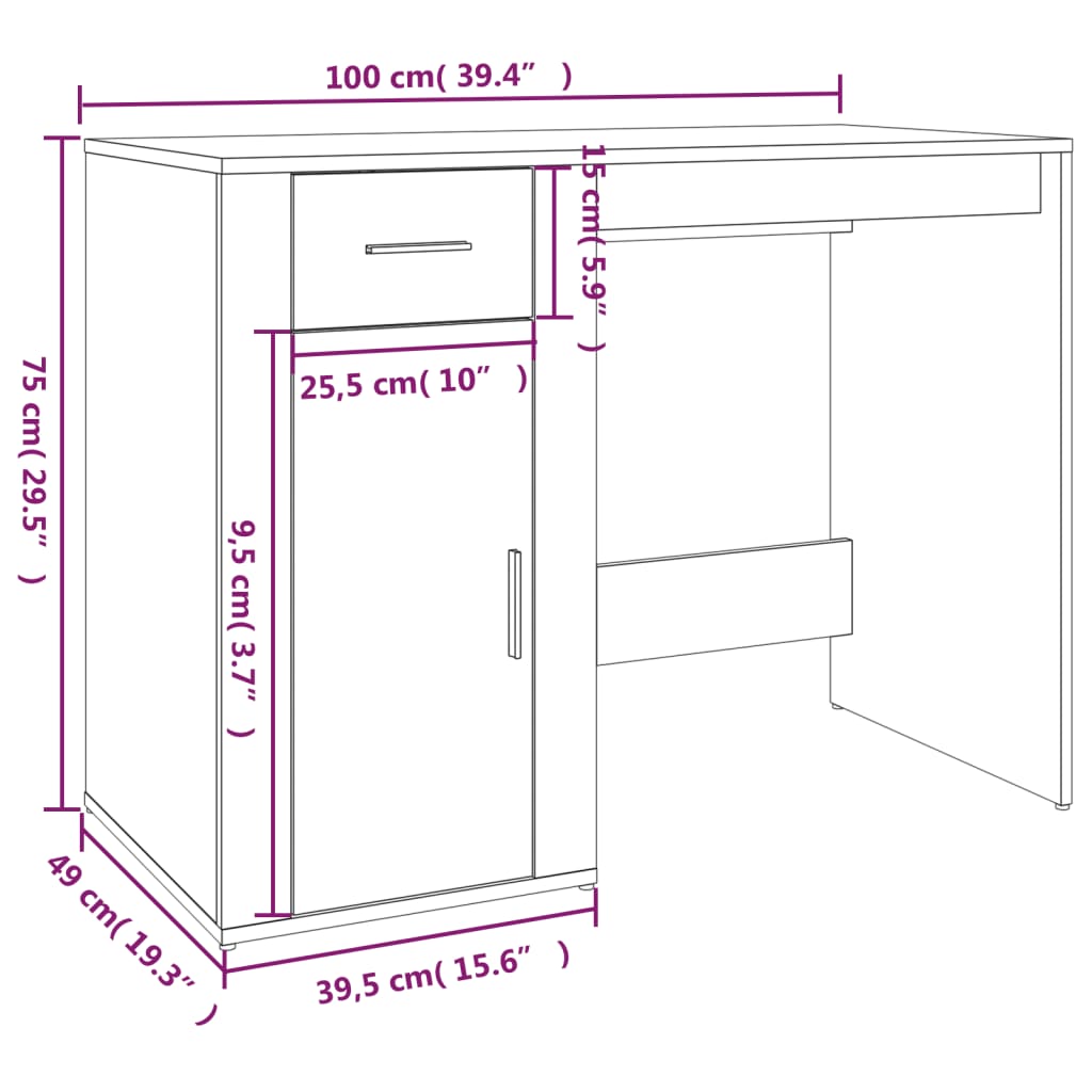 vidaXL Desk White 100x49x75 cm Engineered Wood