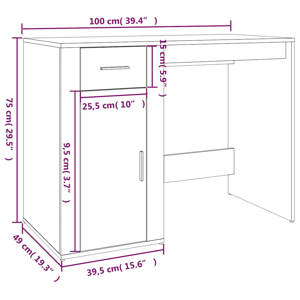 vidaXL Desk Grey Sonoma 100x49x75 cm Engineered Wood
