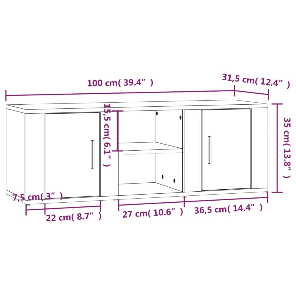 vidaXL TV Cabinet White 100x31.5x35 cm Engineered Wood