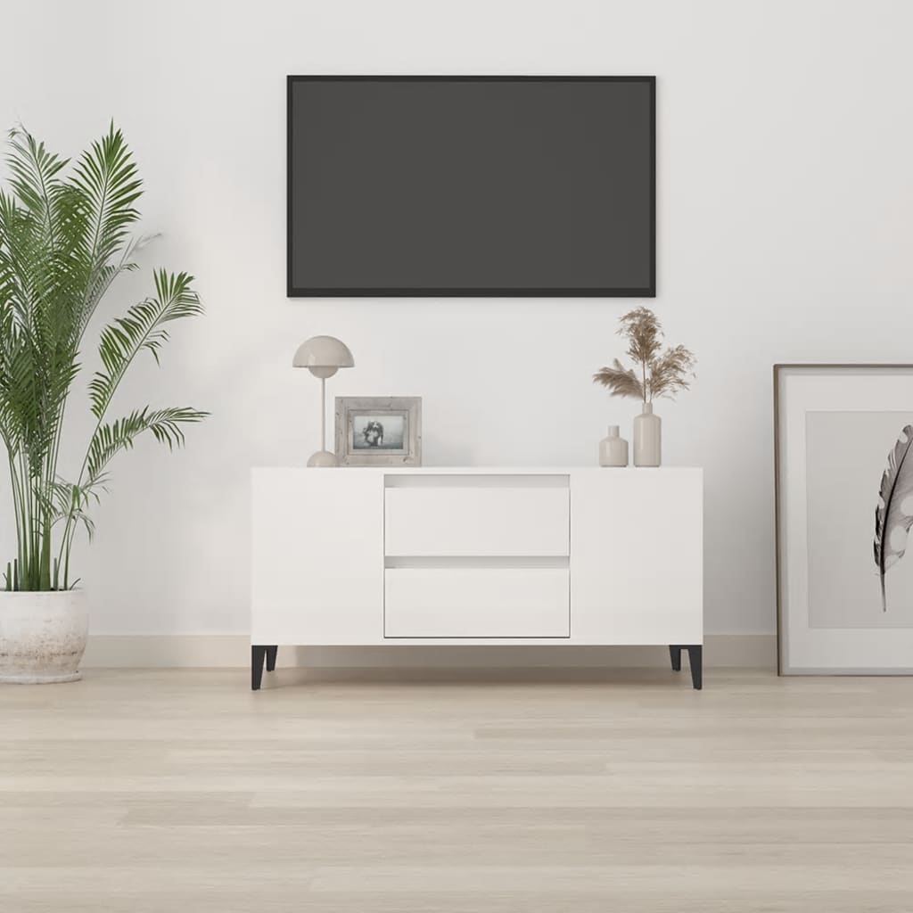 vidaXL TV Cabinet High Gloss White 102x44.5x50 cm Engineered Wood