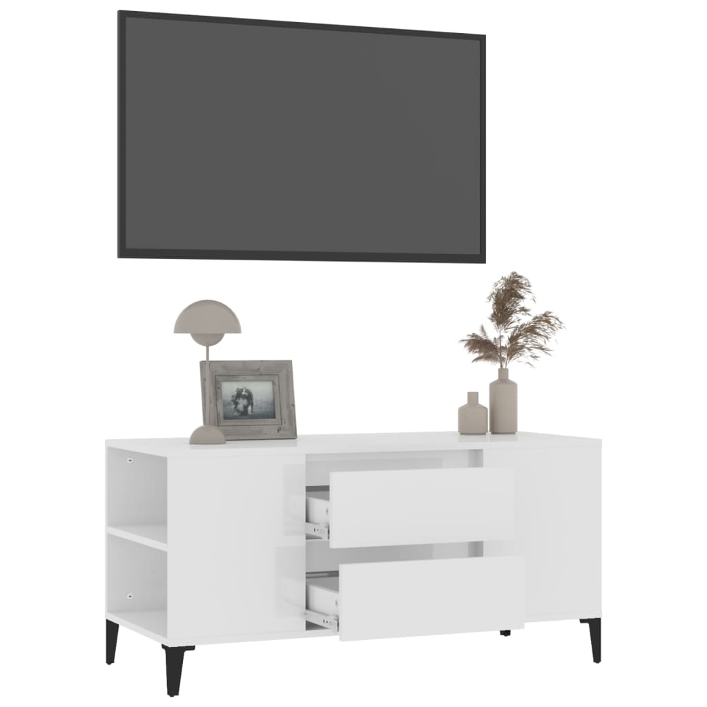 vidaXL TV Cabinet High Gloss White 102x44.5x50 cm Engineered Wood