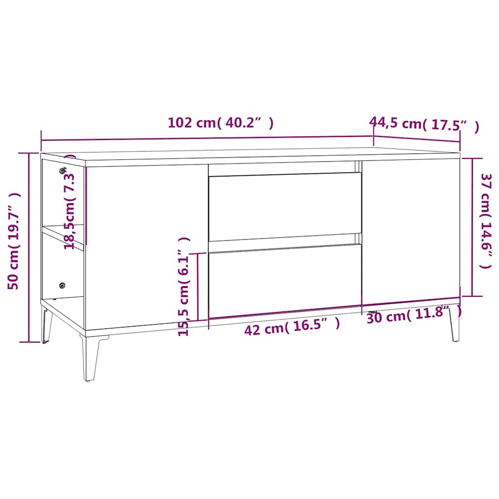 vidaXL TV Cabinet Smoked Oak 102x44,5x50 cm Engineered Wood