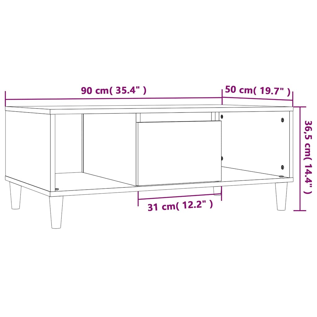 vidaXL Coffee Table Smoked Oak 90x50x36,5 cm Engineered Wood