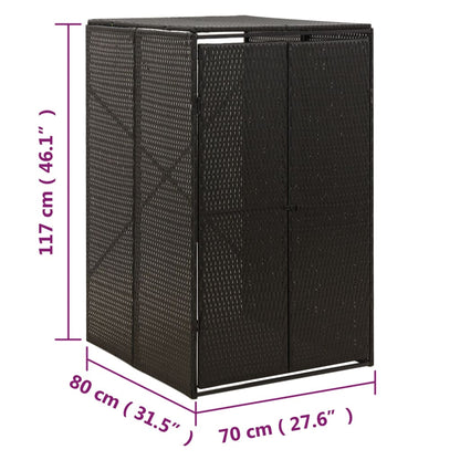 vidaXL Single Wheelie Bin Shed Black 70x80x117 cm Poly Rattan