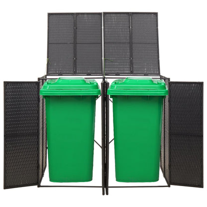 vidaXL Double Wheelie Bin Shed Black 140x80x117 cm Poly Rattan
