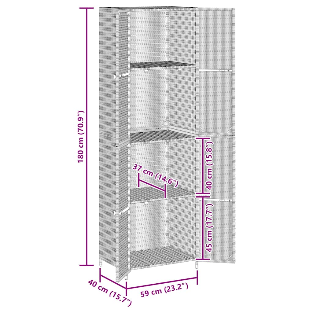 vidaXL Garden Storage Cabinet Black 59x40x180 cm Poly Rattan