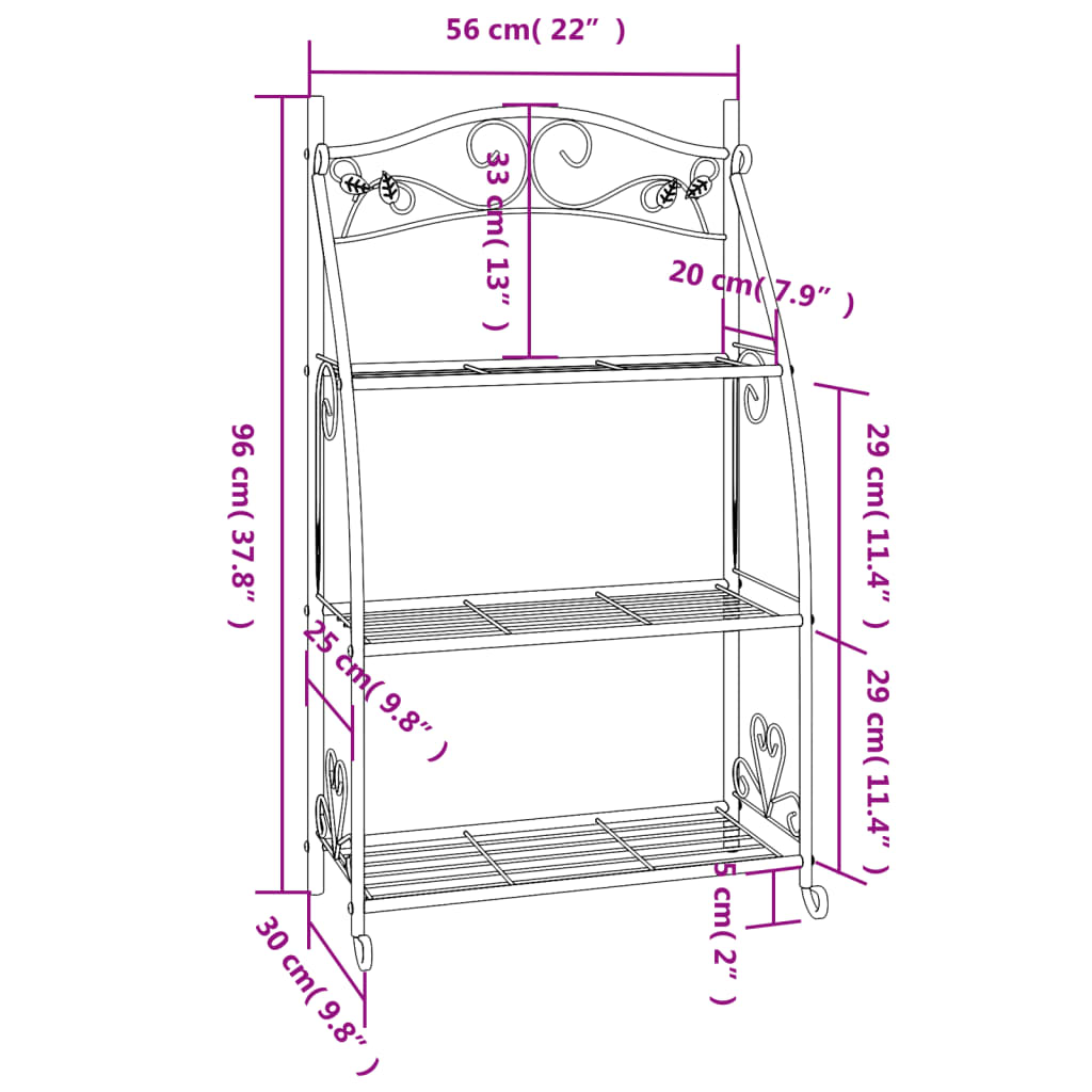 vidaXL Flower Rack Black 56x30x96 cm Steel