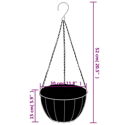 vidaXL Hanging Planters 4 pcs with Coco Liners Black Ø 30x52 cm Steel
