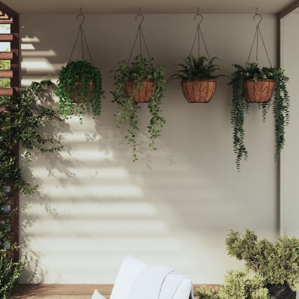 vidaXL Hanging Planters 4 pcs with Coco Liners Black Ø 30x52 cm Steel