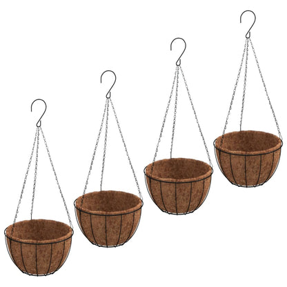 vidaXL Hanging Planters 4 pcs with Coco Liners Black Ø 35x52 cm Steel