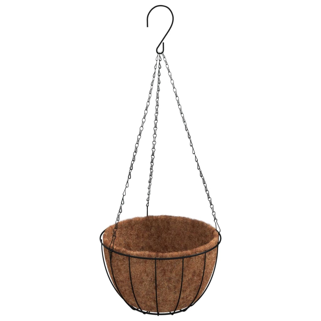 vidaXL Hanging Planters 4 pcs with Coco Liners Black Ø 35x52 cm Steel