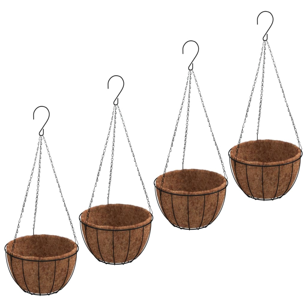 vidaXL Hanging Planters 4 pcs with Coco Liners Black Ø 40x63 cm Steel