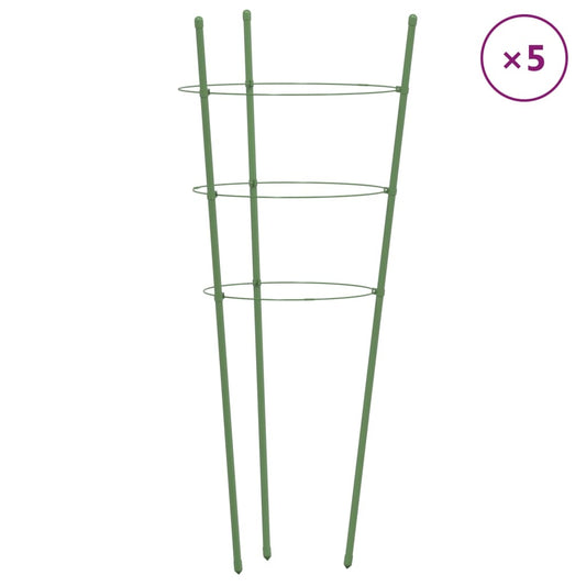 vidaXL Garden Plant Supports with 3 Rings 5 pcs Green 75 cm Steel