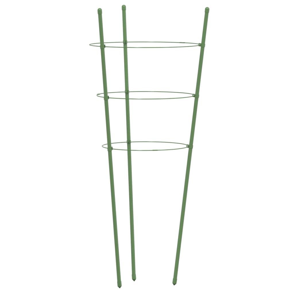 vidaXL Garden Plant Supports with 3 Rings 5 pcs Green 75 cm Steel