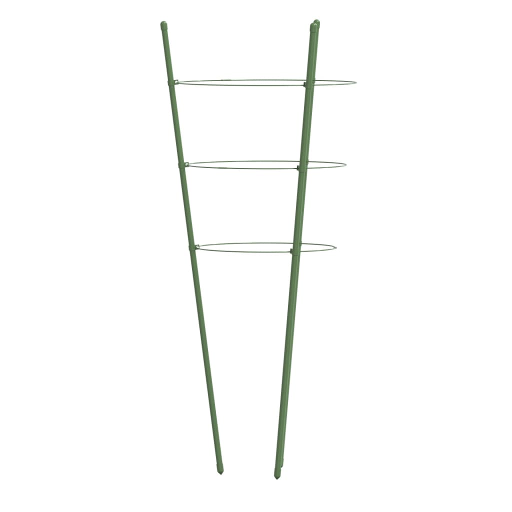 vidaXL Garden Plant Supports with 3 Rings 5 pcs Green 75 cm Steel