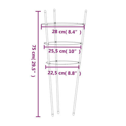 vidaXL Garden Plant Supports with 3 Rings 5 pcs Green 75 cm Steel