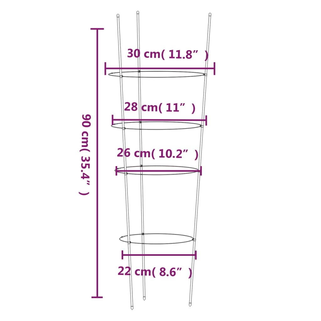 vidaXL Garden Plant Supports with 4 Rings 5 pcs Green 90 cm Steel