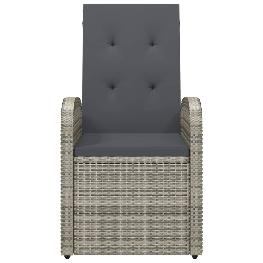 vidaXL Reclining Garden Chairs with Cushions 2 pcs Grey Poly Rattan