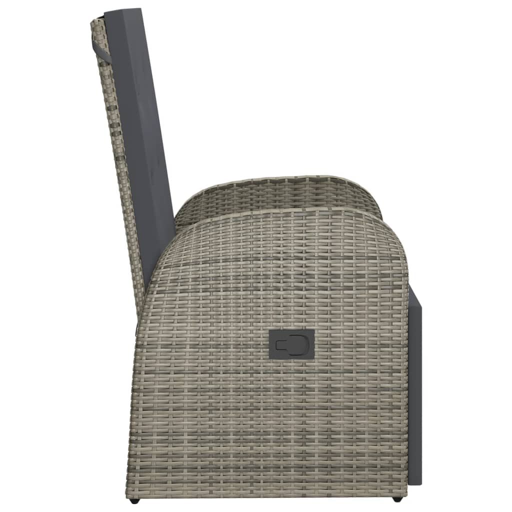 vidaXL Reclining Garden Chair with Cushions Grey Poly Rattan