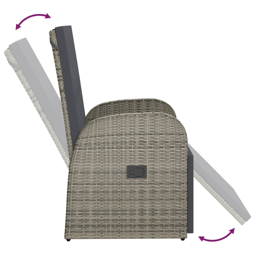 vidaXL Reclining Garden Chair with Cushions Grey Poly Rattan
