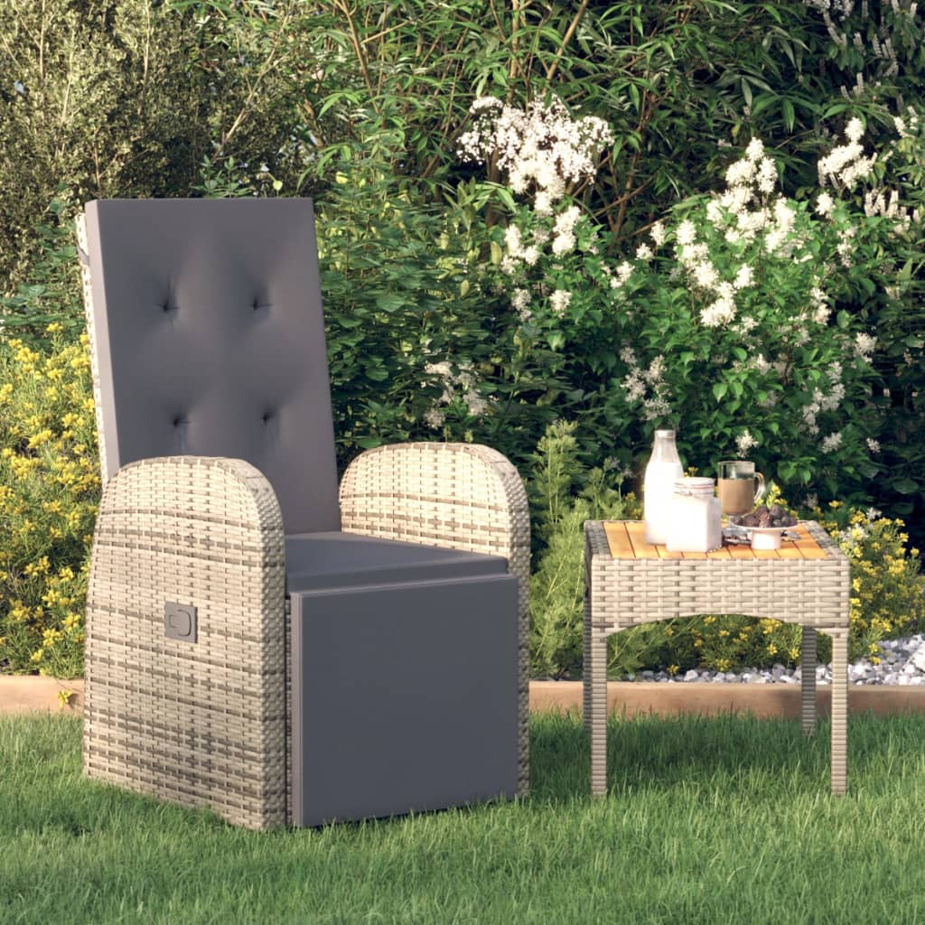 vidaXL Reclining Garden Chair with Cushions Grey Poly Rattan