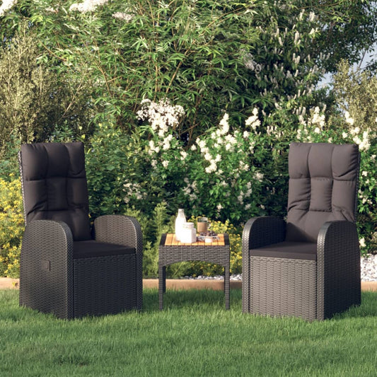 vidaXL Reclining Garden Chairs with Cushions 2 pcs Black Poly Rattan