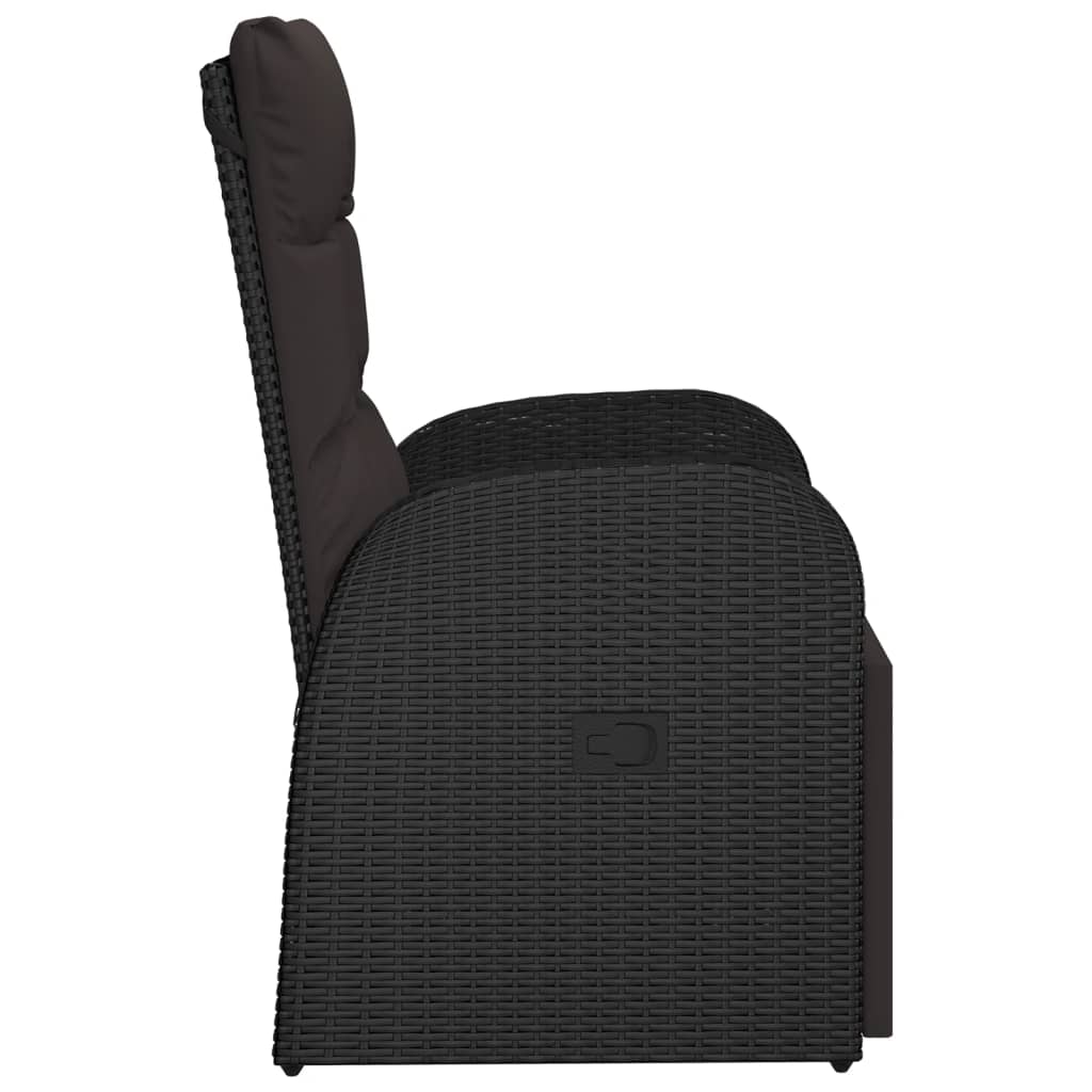 vidaXL Reclining Garden Chair with Cushions Black Poly Rattan