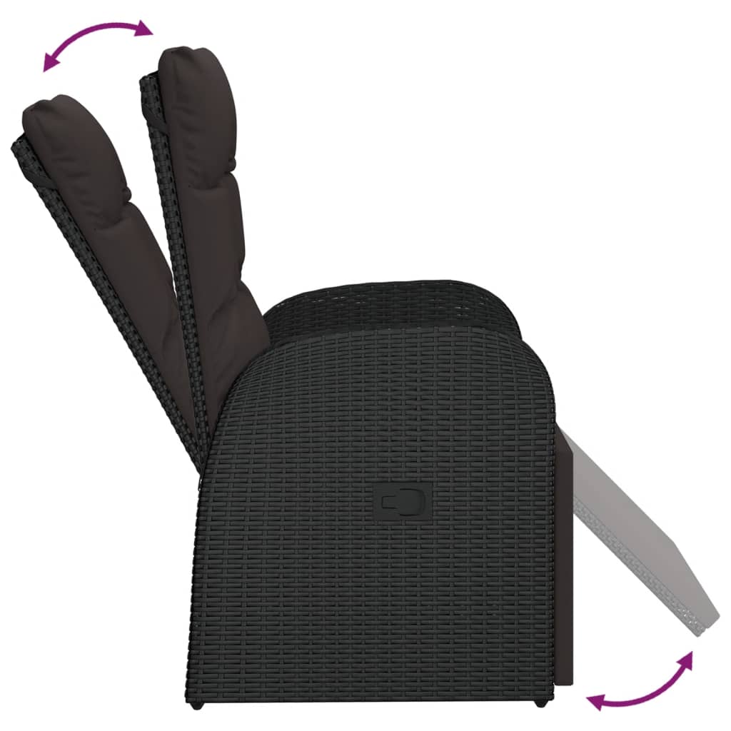 vidaXL Reclining Garden Chair with Cushions Black Poly Rattan