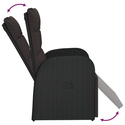 vidaXL Reclining Garden Chair with Cushions Black Poly Rattan