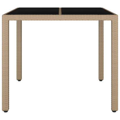 vidaXL Garden Table with Glass Top Beige Poly Rattan&Tempered Glass