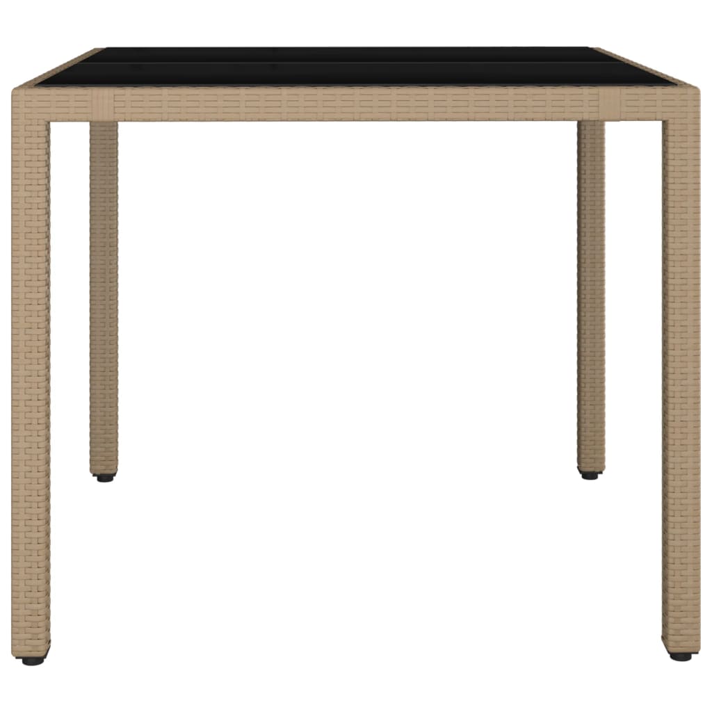 vidaXL Garden Table with Glass Top Beige Poly Rattan&Tempered Glass