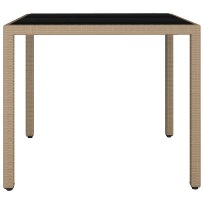 vidaXL Garden Table with Glass Top Beige Poly Rattan&Tempered Glass
