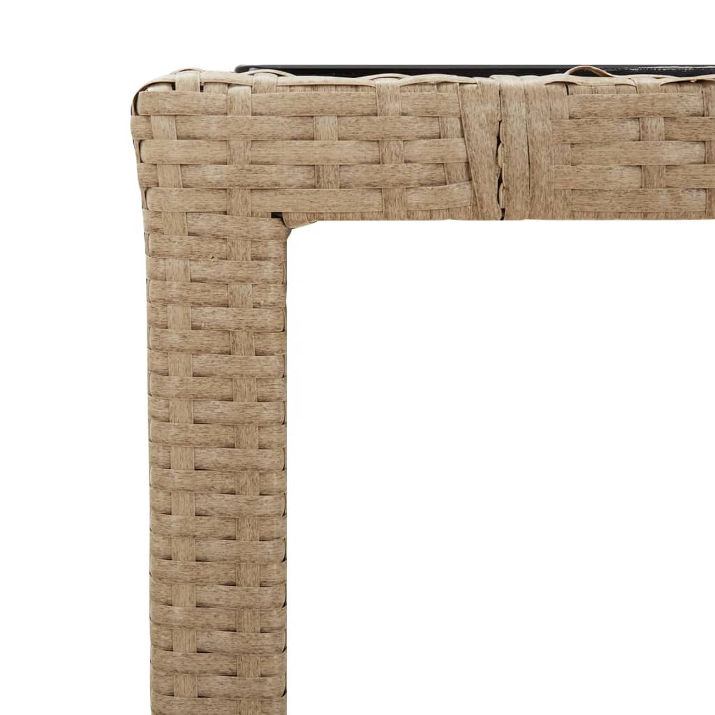 vidaXL Garden Table with Glass Top Beige Poly Rattan&Tempered Glass