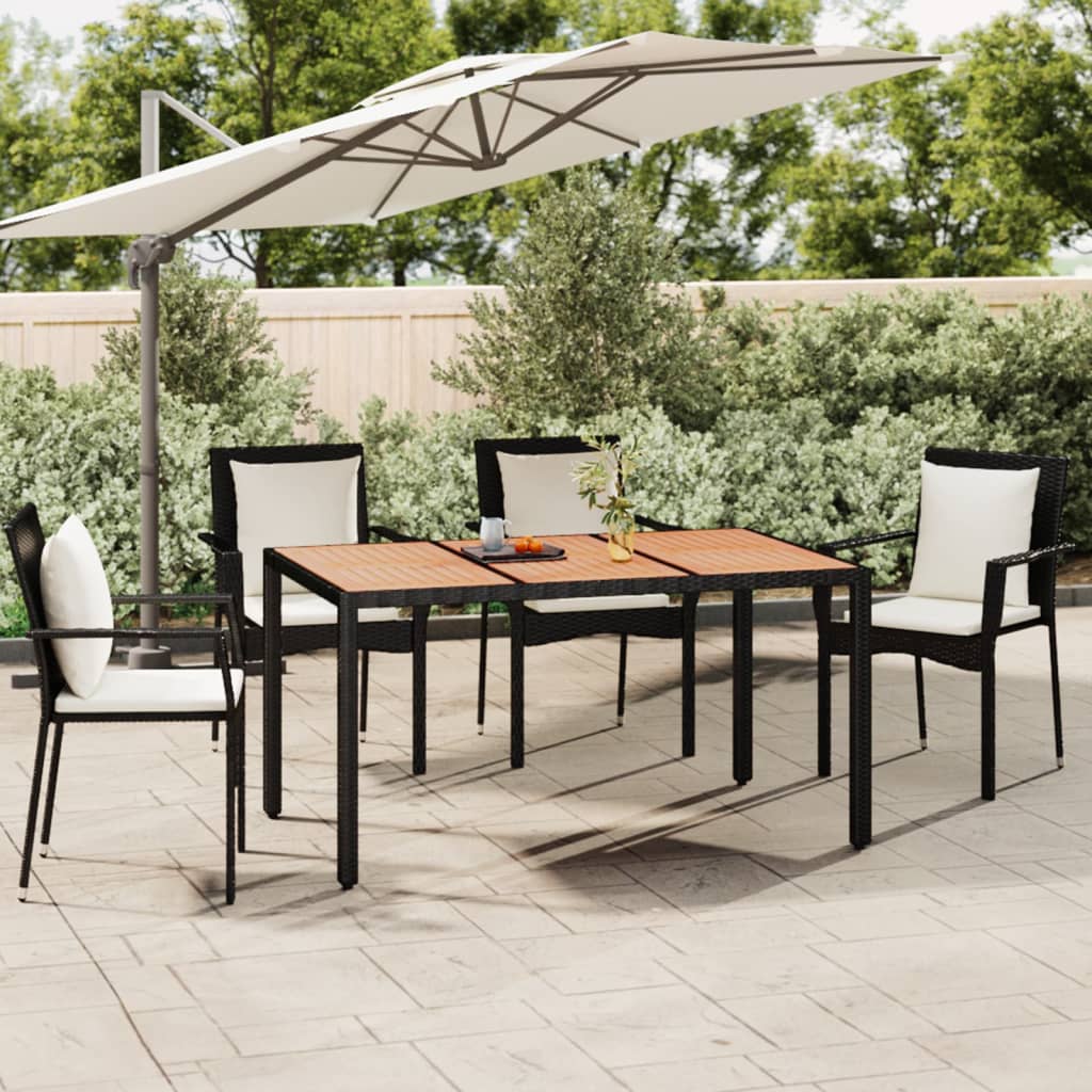 vidaXL Garden Table with Wooden Top Black Poly Rattan&Solid Wood Acacia