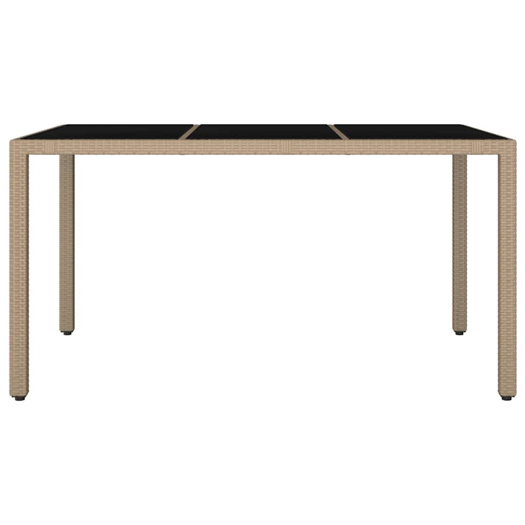 vidaXL Garden Table with Glass Top Beige Poly Rattan&Tempered Glass