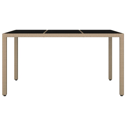 vidaXL Garden Table with Glass Top Beige Poly Rattan&Tempered Glass