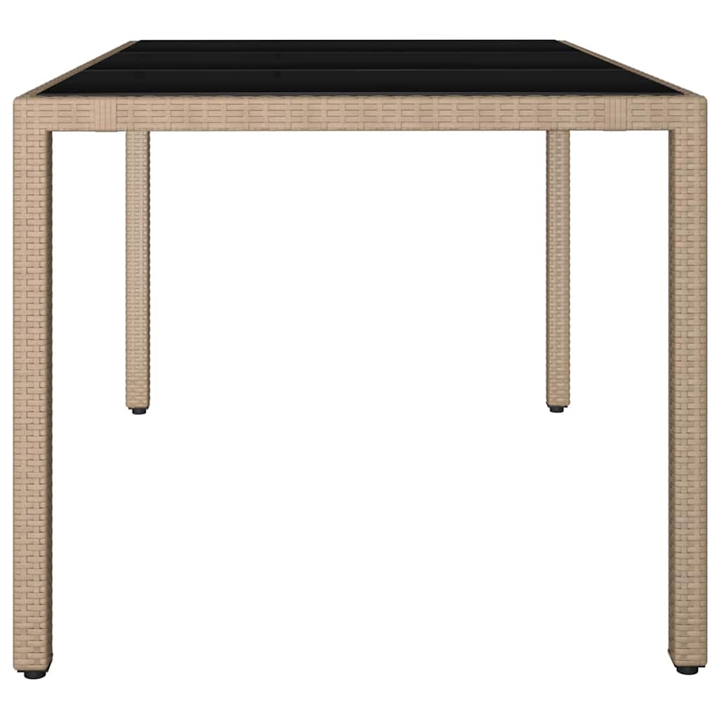 vidaXL Garden Table with Glass Top Beige Poly Rattan&Tempered Glass