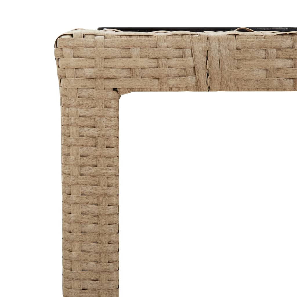 vidaXL Garden Table with Glass Top Beige Poly Rattan&Tempered Glass