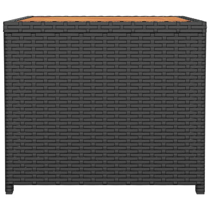 vidaXL Tea Table with Wooden Top Black Poly Rattan&Solid Wood Acacia