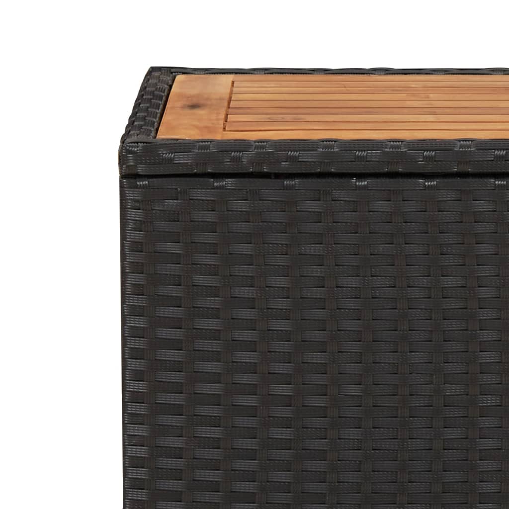 vidaXL Tea Table with Wooden Top Black Poly Rattan&Solid Wood Acacia