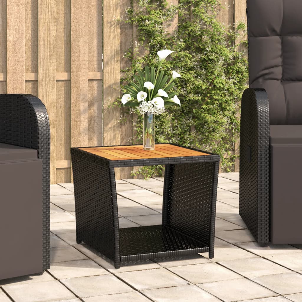vidaXL Tea Table with Wooden Top Black Poly Rattan&Solid Wood Acacia