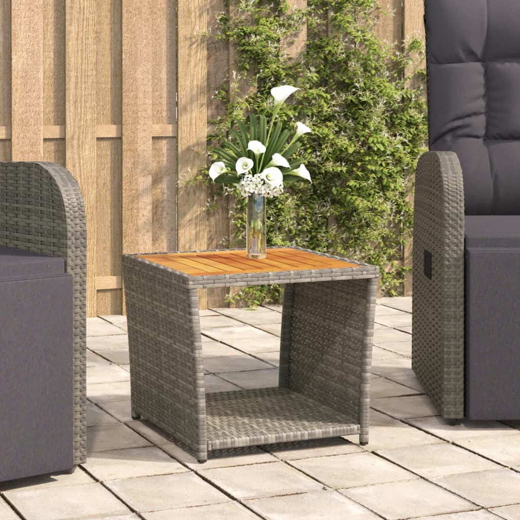 vidaXL Tea Table with Wooden Top Grey Poly Rattan&Solid Wood Acacia